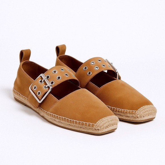 Rag & Bone Suede Espadrille Flats Women's Size 39 (US 9) Tan Buckle Strap New - Picture 1 of 10